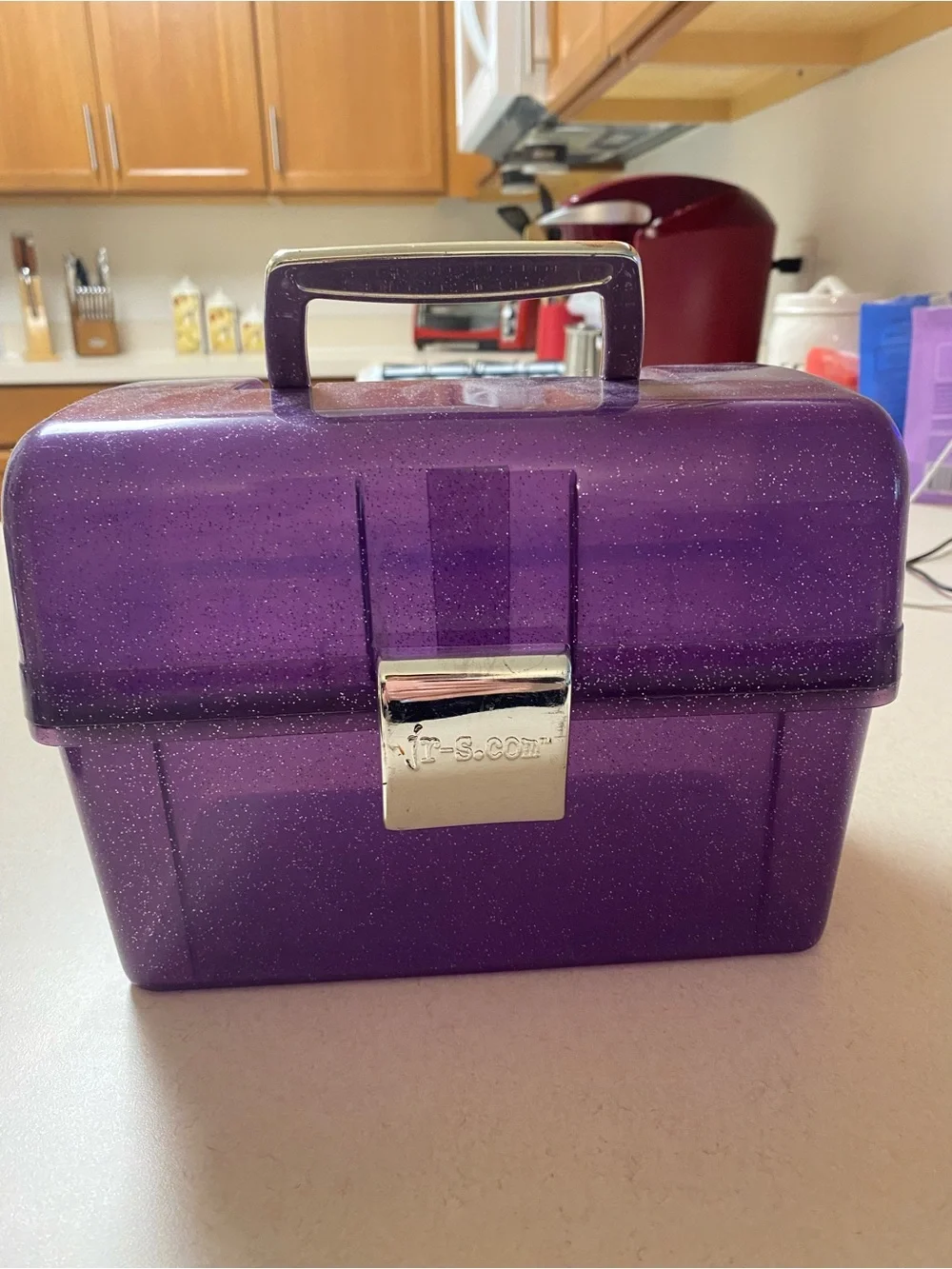 Purple Glitter Portable Storage Box with Handle